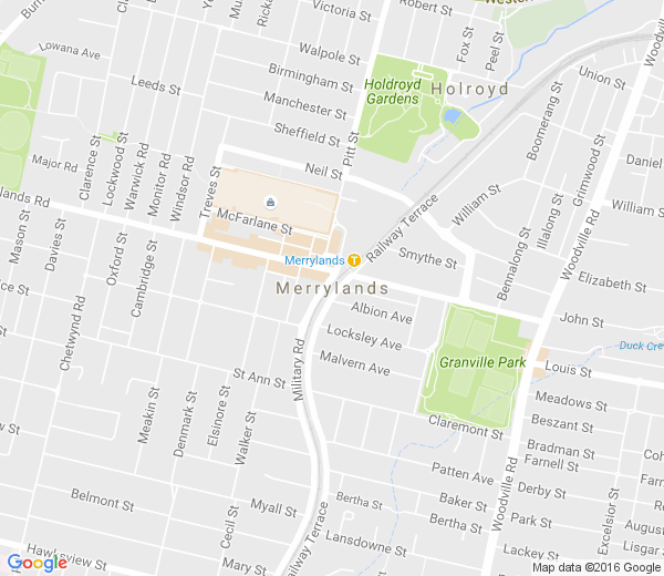 Map of MERRYLANDS NSW